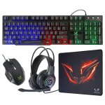 We gamium bundle 4 - en - 1 pour pc casque micro + clavier + souris + tapis de souris