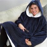 Wearable robe en peluche chaud confortable grande pour femme homme 110 * 80cm - bleu