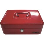 Caisse � monnaie m�tal rouge - grande taille - serrure � cl� - 7 compartiments