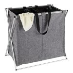 Panier � linge - wenko - duo - 120l - 2 compartiments - aluminium et polyester - gris chin�