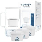 Wessper aquamax d2 carafe filtrante en verre borosilicate 3 l + 4 filtres compatibles brita maxtra