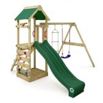 Wickey aire de jeux portique bois freeflyer avec balanoire et toboggan vert maison enfant extrieure ...