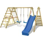 Wickey portique balanoire aire de jeux smart shake avec toboggan bleu - extension descalade
