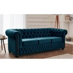 William - canap� chesterfield - 3 places - en velours - bleu canard