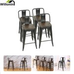 Willonin lot de 4 tabouret de bar avec dossier structure mtal et assise en bois fonc chaise style ...