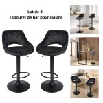 Willonin� 4 x tabouret de bar pour salle � manger si�ge bien rembourr� en velours noir hauteur r�glable ...