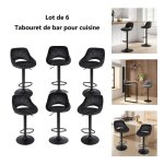 Willonin� 6 x tabouret de bar pour salle � manger si�ge bien rembourr� en velours noir hauteur r�glable ...