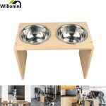 Willonin� gamelles sur�lev�s en bambou avec 2 bols fer amovibles hauteur 22cm pour animaux support � ...