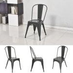 Willonin set de 4 chaises indsutrielles pour salle  manger gris fonc chaises empilables en fer pour ...