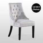 Lot de 6 chaises de salle � manger en velours avec dossier rabattable ? style design pieds en bois ? ...