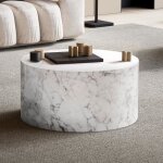 Wohnling table basse aspect marbre 60 cm blanc table de salon ronde moderne