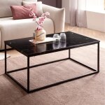 Table basse carre wohnling en mtal noir avec plateau aspect marbre brillant 100x60 cm