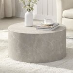 Wohnling table basse aspect pierre 60 cm beige table de salon ronde moderne