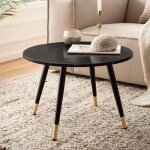 Wohnling table basse caf� de salon canap� aspect marbre noir 60 cm ronde moderne