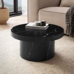 Wohnling table basse canap� de salon 60 cm aspect marbre ronde moderne noir