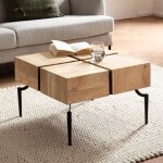 Wohnling table basse carrée bois massif métal 60x60x40 cm table salon moderne Wohnling table basse carrée bois massif métal 60x60x40 cm table salon moderne