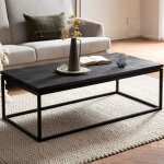Wohnling table basse carrée bois massif noir 120cm table de canapé salon moderne Wohnling table basse carrée bois massif noir 120cm table de canapé salon moderne