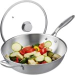 Relaxdays wok diamtre de 32 cm acier inoxydable couvercle verre cuisinire  induction gaz lctrique ...