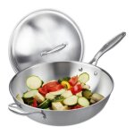 Ustensile de cuisine - relaxdays - wok 32 cm - acier inoxydable - couvercle en verre - compatible induction ...