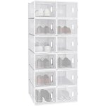 Woltu 12 x botes  chaussures botes de rangement transparente en plastique pliables et empilables avec ...