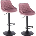 Woltu 2 x tabourets de bar si�ge bien rembourr� en velours hauteur r�glable pieds en m�tal rose