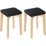 Woltu 2x tabouret en bois massif chaise de cuisine sige rembourr d?ponge et pu 32. 5x32. 5x47cmnoir ...