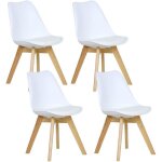 Woltu lot de 4 chaises de salle à manger pied en bois assise en similicuir style nordique blanc Woltu lot de 4 chaises de salle à manger pied en bois assise en similicuir style nordique blanc