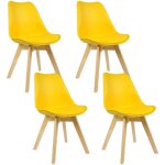 Woltu lot de 4 chaises de salle à manger pied en bois assise en similicuir style nordique jaune Woltu lot de 4 chaises de salle à manger pied en bois assise en similicuir style nordique jaune