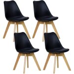 Woltu lot de 4 chaises de salle à manger pied en bois assise en similicuir style nordique noir Woltu lot de 4 chaises de salle à manger pied en bois assise en similicuir style nordique noir