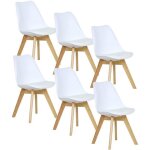 Woltu lot de 6 chaises de salle � manger pied en bois assise en similicuir style nordique blanc
