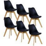 Woltu lot de 6 chaises de salle à manger pied en bois assise en similicuir style nordique noir Woltu lot de 6 chaises de salle à manger pied en bois assise en similicuir style nordique noir