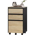 Woltu caisson mobile meuble rangement bureau avec 3 tiroirs 40x40x70cm chne clair et noir w0att0032