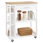 Woltu desserte  roulettes tagre  3 niveaux avec plan de travail chne clair + blanc w0itt2035