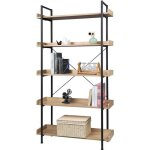 Woltu Étagère de rangement bibliothèque en bois et métal à 5 niveaux91x255x173 cm noir + chêne clair Woltu Étagère de rangement bibliothèque en bois et métal à 5 niveaux91x255x173 cm noir + chêne clair