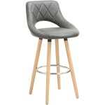 Woltu tabouret de bar en cuir synthtique et bois massif avec dossier et repose - pieds gris