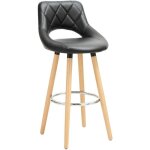 Woltu tabouret de bar en cuir synth�tique et bois massif avec dossier et repose - pieds noir