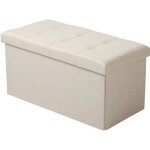 Woltu tabouret pliant pouf pliable coffre bo�te de rangement en lin76x375x38cmcr�me blanc