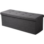 Woltu tabouret pouf coffre de rangement rectangulaire pliable couvercle amovible 110x375x38cmgris fonc� ...