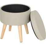 Woltu tabouret rond pouf coffre de rangement repose - piedssige en lin pieds en bois massif 358 x 342 ...