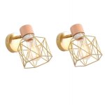 Wottes lot de 2 applique industrielle en bois - lampe design cage �14cm - or pour chambre salon restaurant ...