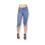 Pantacourt femme - x - max - jean - taille haute - 5 poches - d�lavage bleach