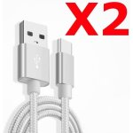 X2 cble metal nylon renforc chargeur usb / type c 15m trss couleur argent compatible samsung lg sony ...