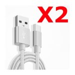 X2 cble metal nylon renforc chargeur usb / type c longueur 2m couleur argent compatible samsung lg ...