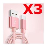 X3 câble metal nylon renforcé chargeur usb / type c longueur 2m couleur rose compatible samsung lg sony ... X3 câble metal nylon renforcé chargeur usb / type c longueur 2m couleur rose compatible samsung lg sony ...