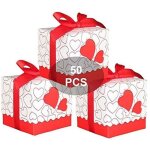 Xjydncg lot de 50 bo�tes bonbonni�res pour drag�es et cadeaux avec ruban en satin - motif : c?urs - rouge ...