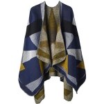 Xjydncg poncho chle rtro ouvert femme - plaid imprim tricot pull manteau gilet large long pancho - ...