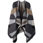 Xjydncg poncho chle rtro ouvert femme - plaid imprim tricot pull manteau gilet large long pancho - ...