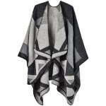 Xjydncg poncho chle rtro ouvert femme - plaid imprim tricot pull manteau gilet large long pancho - ...