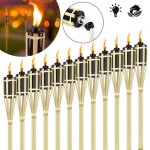 Torche de jardin - xmtech - 12 pices - bambou naturel - rechargeable - 90 cm