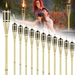 Torche de jardin - xmtech - 24 pices - bambou naturel - 90 cm - rechargeable